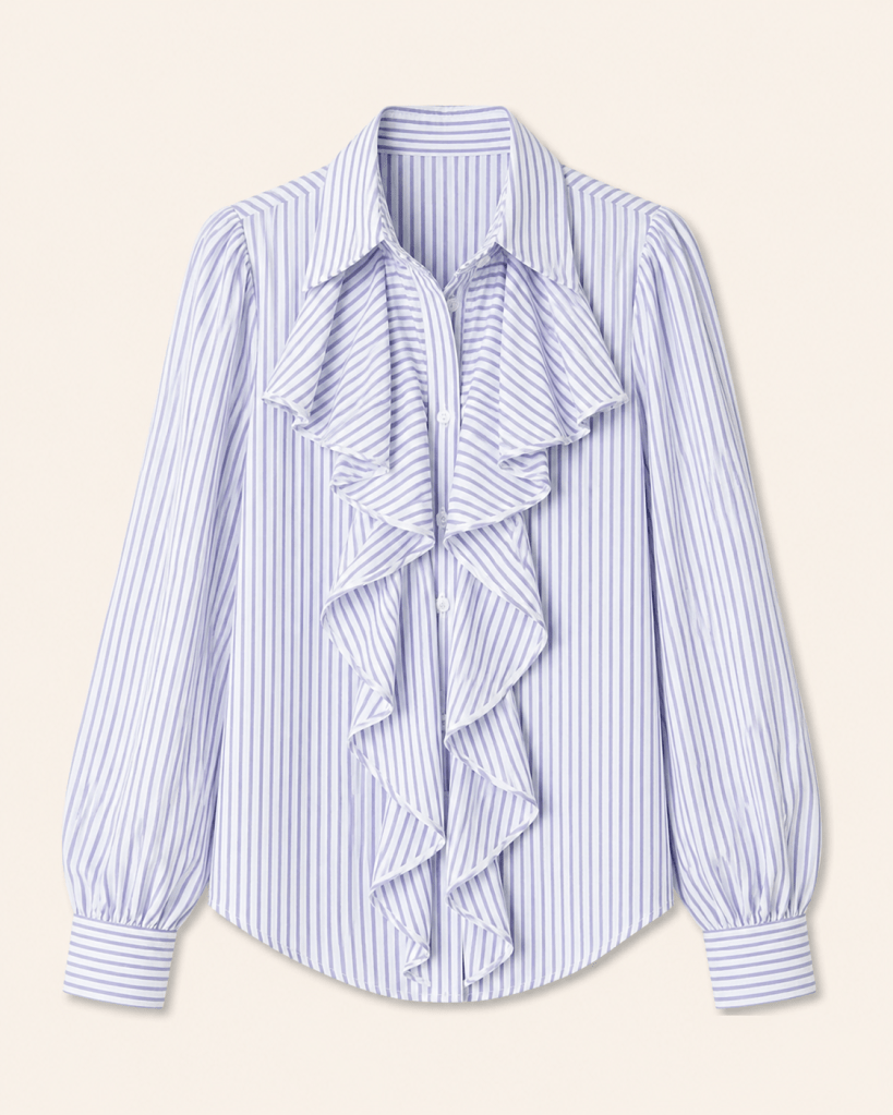 Striped Ruffle Front Shirt
