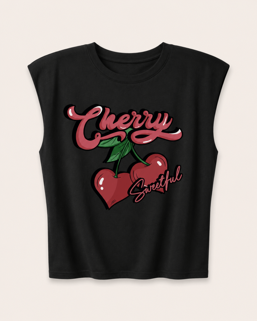 Black Cherry Puff Shoulder Sleeveless T-Shirt