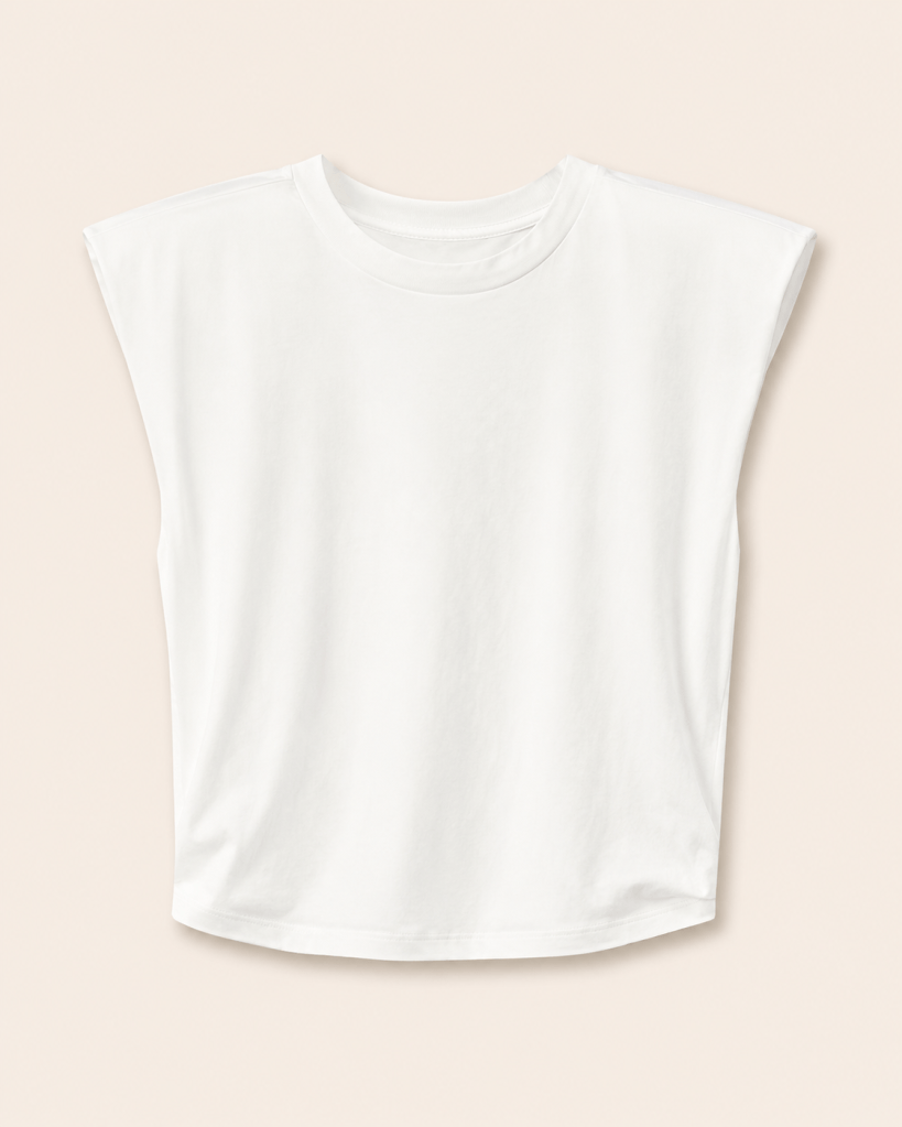 Shoulder Puff White Sleeveless T-Shirt
