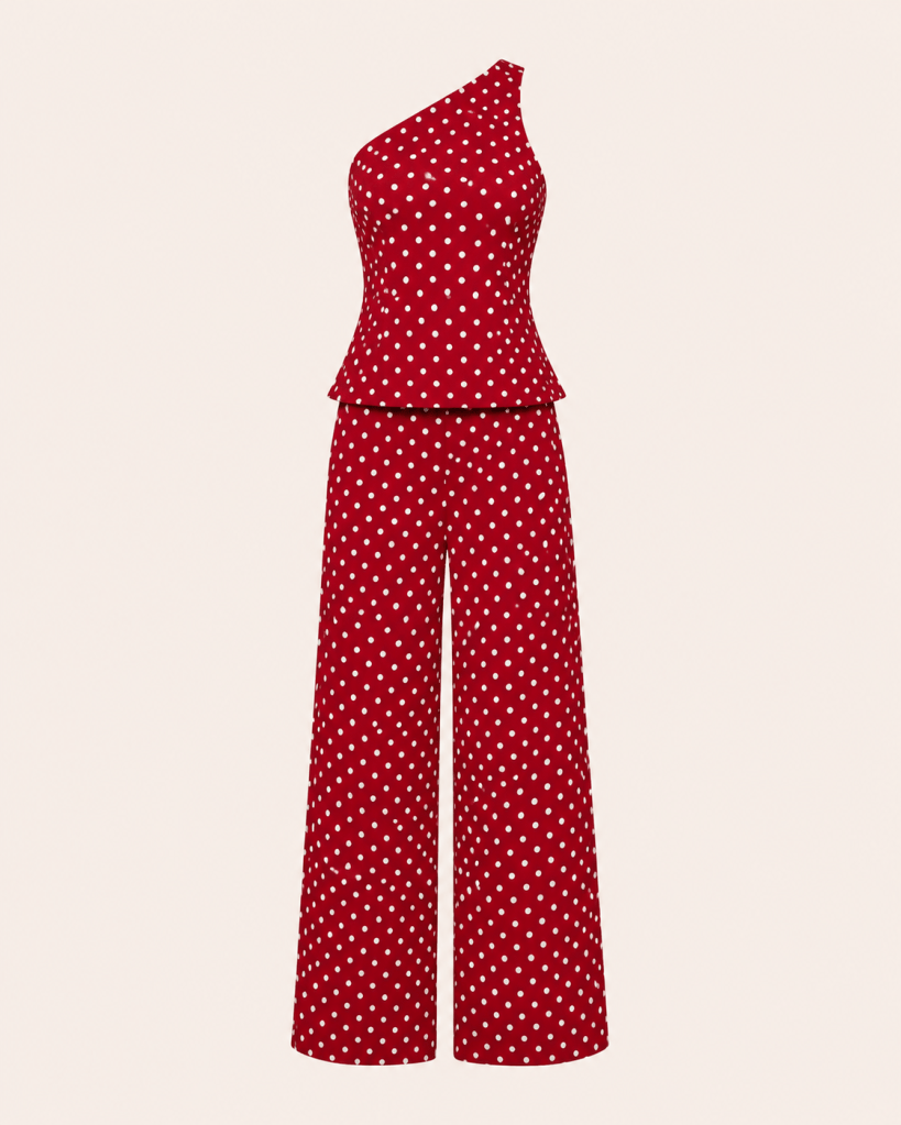 Red Elegant Two Piece Polka Dot Set