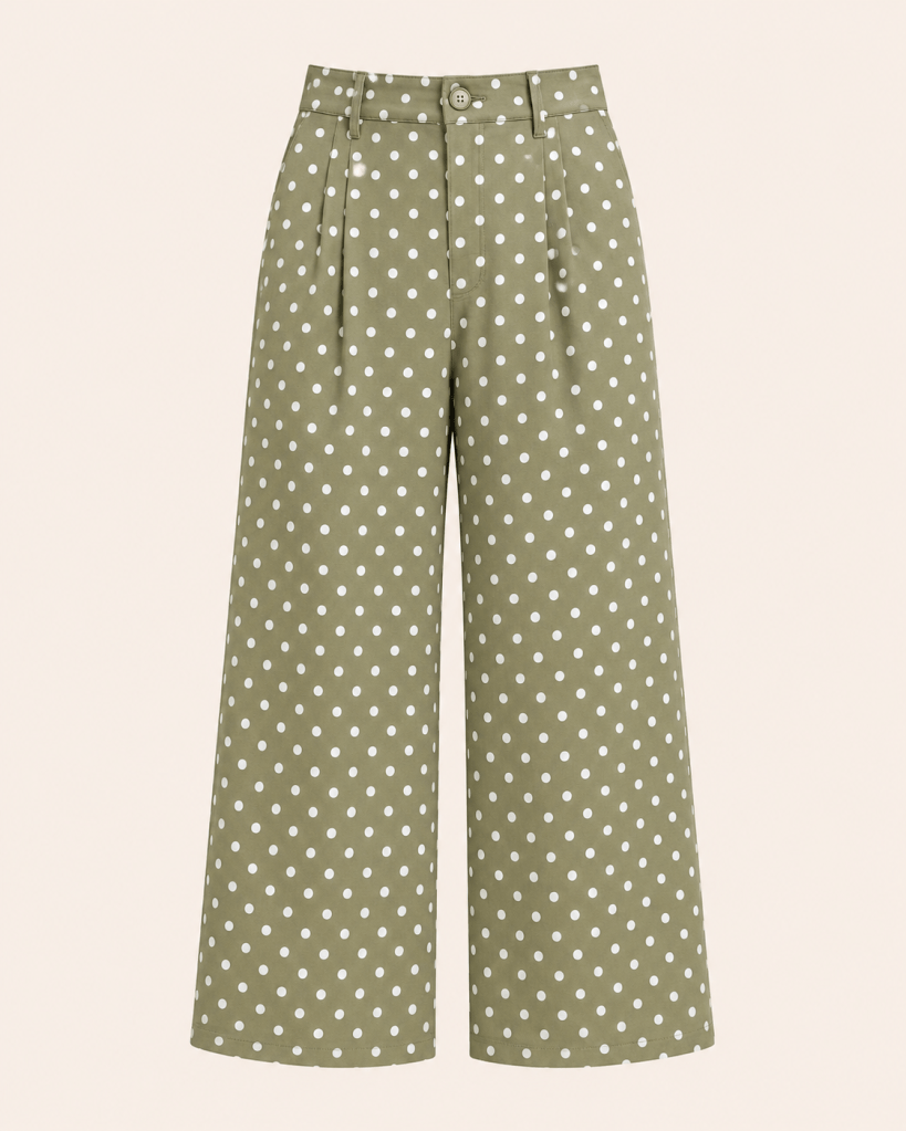 Green Pleated Polka Dot Pants Tailored