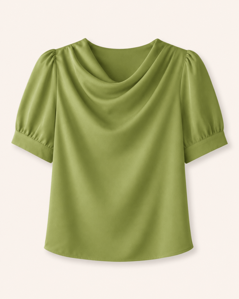 Green Satin Puff Sleeve Top