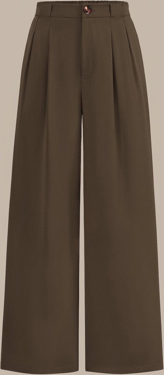 Brown Wide Leg Pants Tailored High Waist